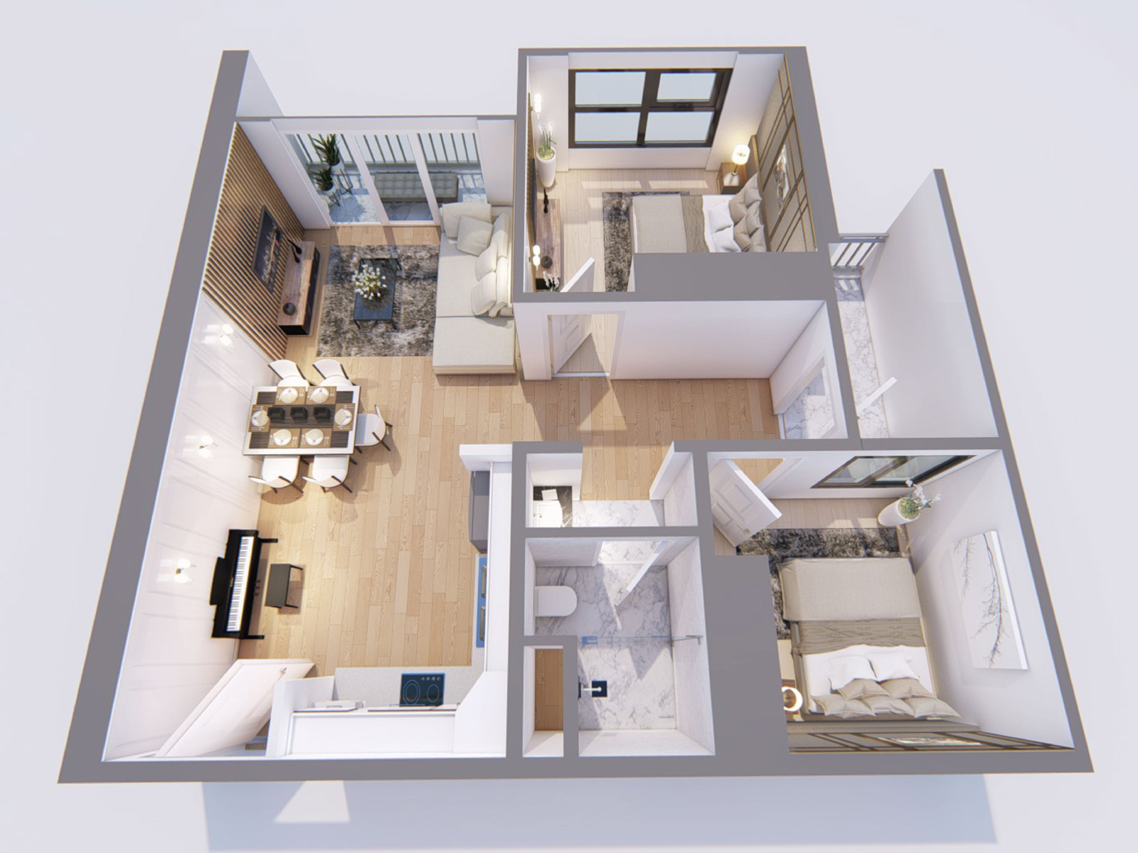 hinh anh huong dan thiet ke can ho 2 phong ngu 70m2 so 2