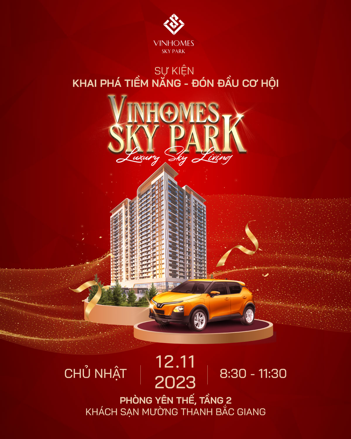 Sự kiện bốc thăm trúng thưởng xe VinFast dành cho khách hàng mua nhà Vinhomes Sky Park vào ngày 12/11 sắp tới