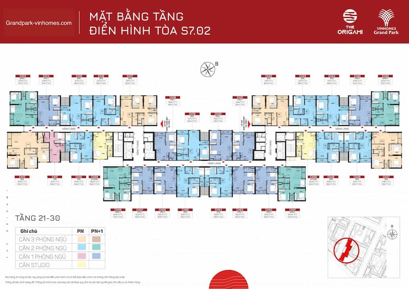 Quy hoạch mặt bằng tầng 21-30 tòa S7.02 Vinhomes Grand Park 