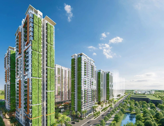 Sắc xanh phủ kín các tòa tháp LUMIÈRE Boulevard tại Vinhomes Grand Park (Ảnh phối cảnh minh họa).