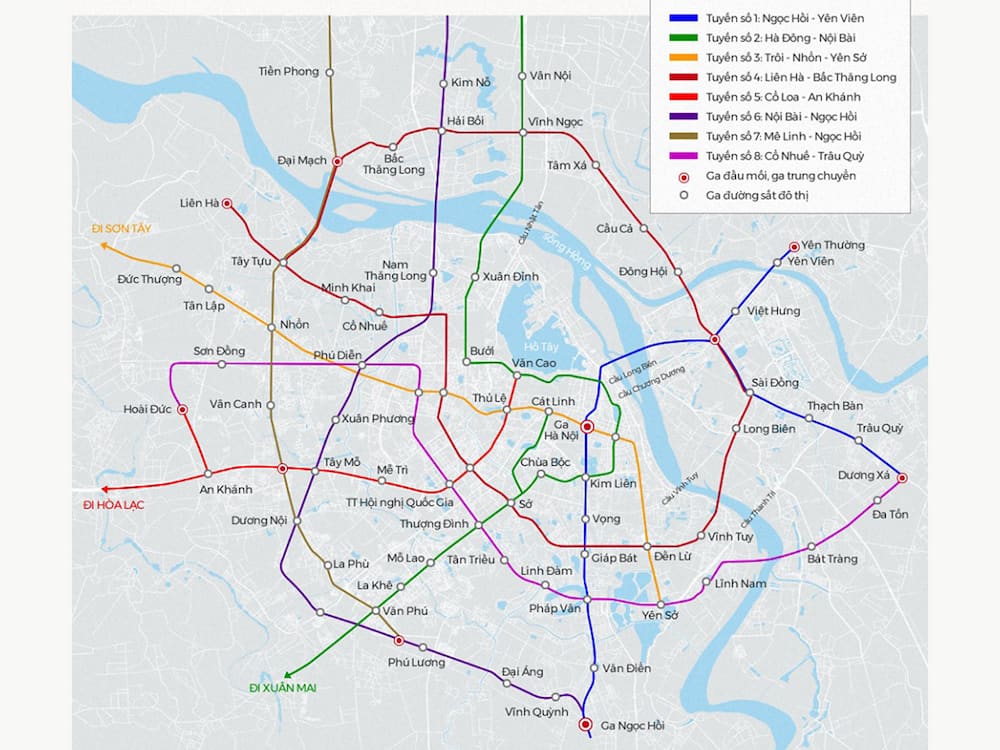 Bản đồ quy hoạch các tuyến metro trong tương lai kết nối tới địa chỉ Vincom Bà Triệu