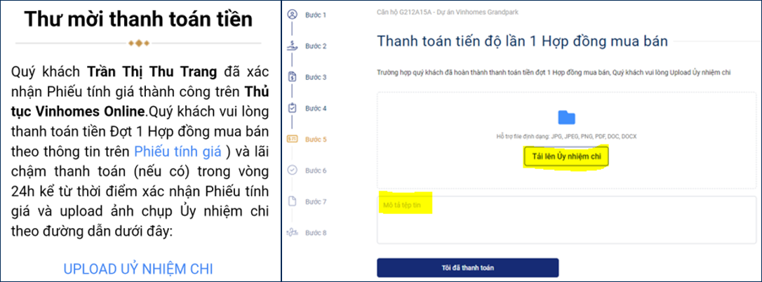 hinh anh cac buoc ky thu tuc online cho khach hang mua nha vinhomes so 13