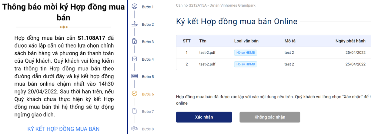 hinh anh cac buoc ky thu tuc online cho khach hang mua nha vinhomes so 14