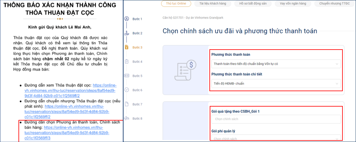 hinh anh cac buoc ky thu tuc online cho khach hang mua nha vinhomes so 8
