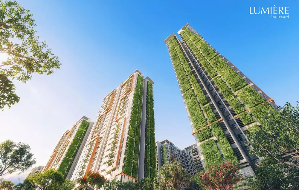  LUMIÈRE Boulevard dự án có kiến trúc xanh 3D hàng đầu Việt Nam tại Vinhomes Grand Park. Ảnh phối cảnh