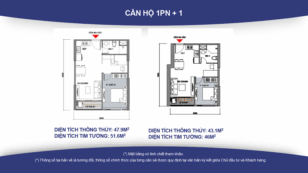 Mặt bằng căn 1PN+1 Vinhomes Ocean Park