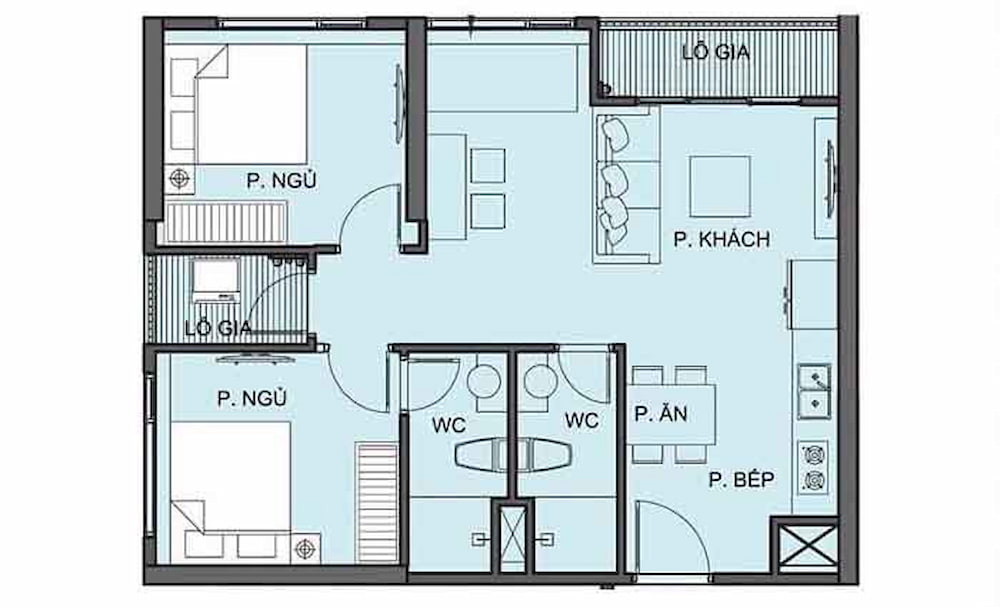 Mặt bằng căn hộ 2PN+1 tòa S9.02 Vinhomes Grand Park
