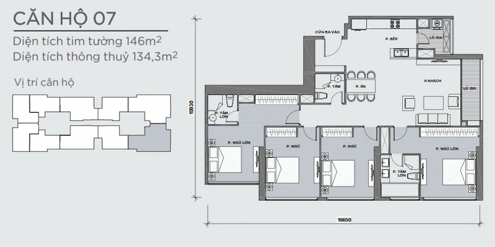 Mặt bằng căn hộ Vinhomes Central Park 4 phòng ngủ với 2 phòng ngủ lớn