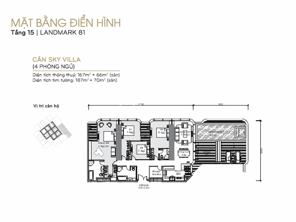 Mặt bằng điển hình căn hộ 4PN Vinhomes tại dự án Vinhomes Central Park