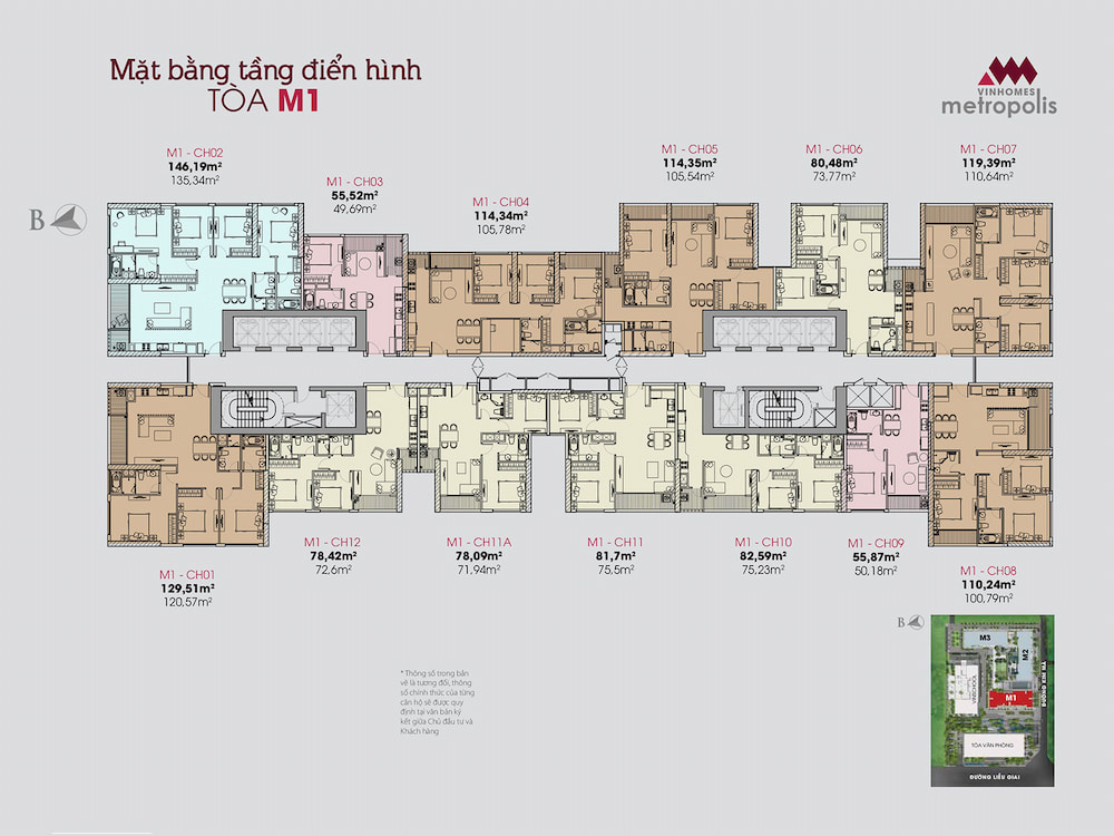 Mặt bằng Metropolis - Tòa M1