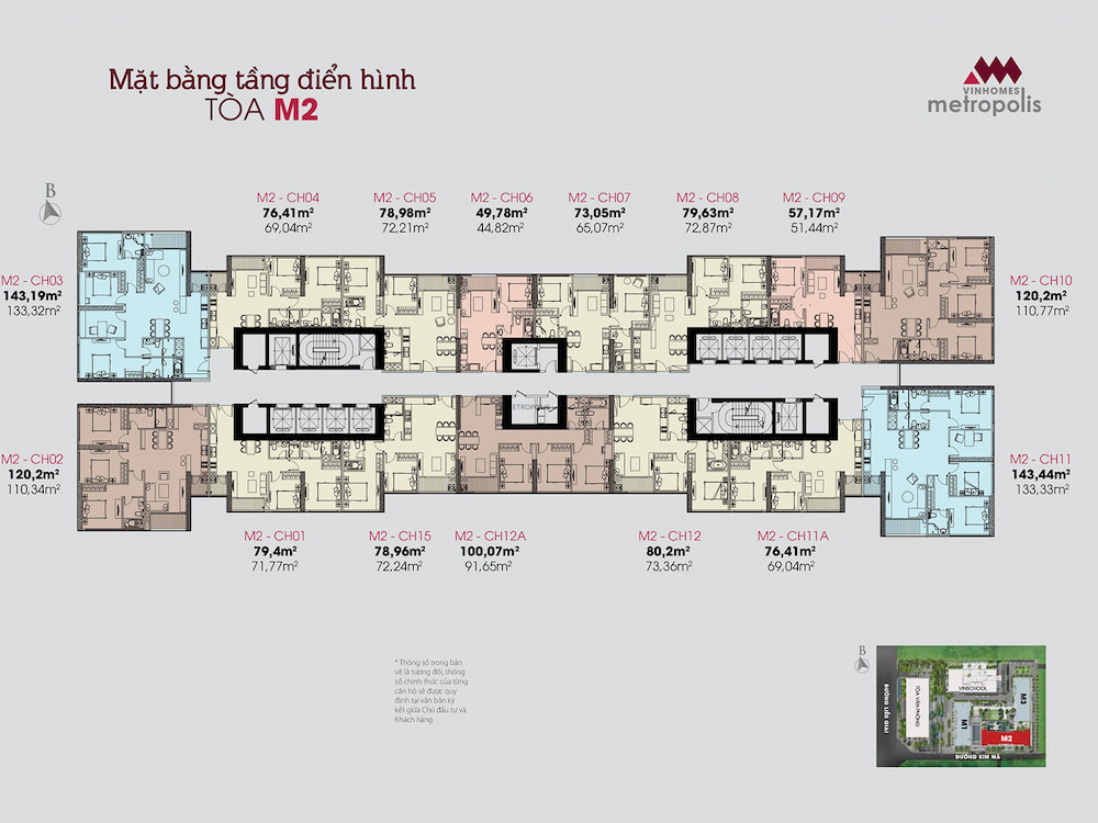 Mặt bằng Metropolis - Tòa M2