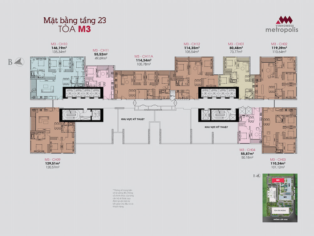 Mặt bằng Metropolis - Tòa M3