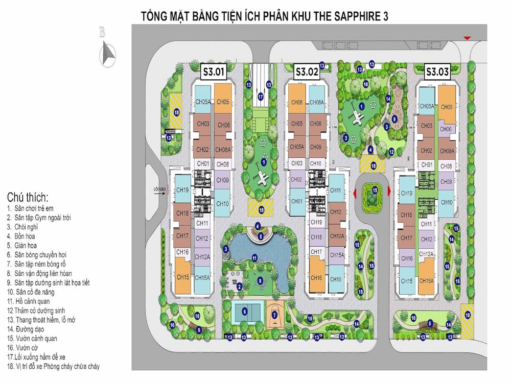 Mặt bằng Sapphire 3 Vinhomes Smart City - hệ thống đại tiện ích