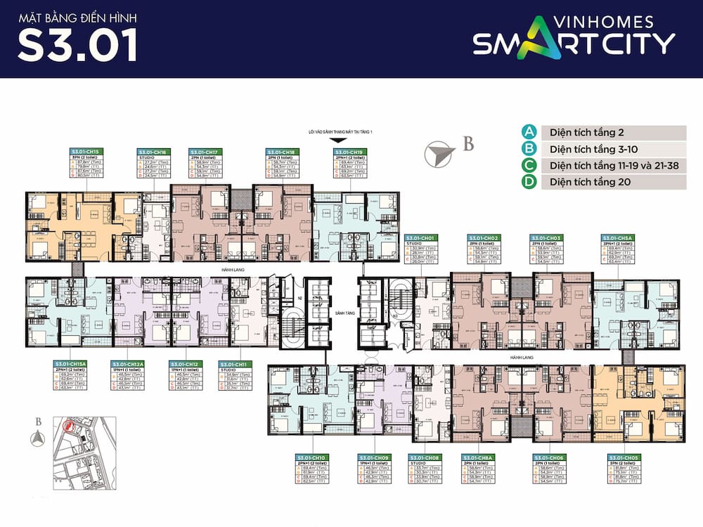 Mặt bằng Sapphire 3 Vinhomes Smart City - Tòa S3.01