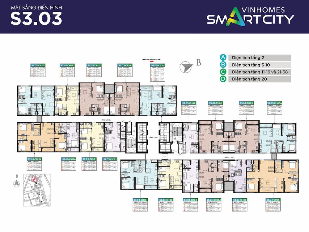 Mặt bằng Sapphire 3 Vinhomes Smart City - Tòa S3.03
