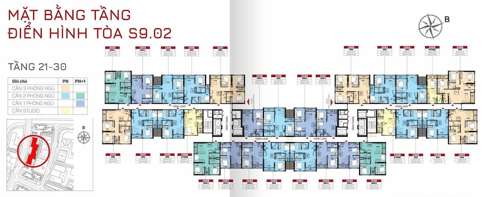 Mặt bằng tầng 21-30 tòa S9.02 Vinhomes Grand Park
