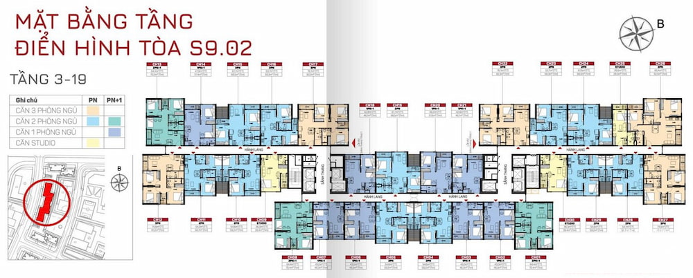 Mặt bằng tầng 3-19 tòa S9.02 Vinhomes Grand Park