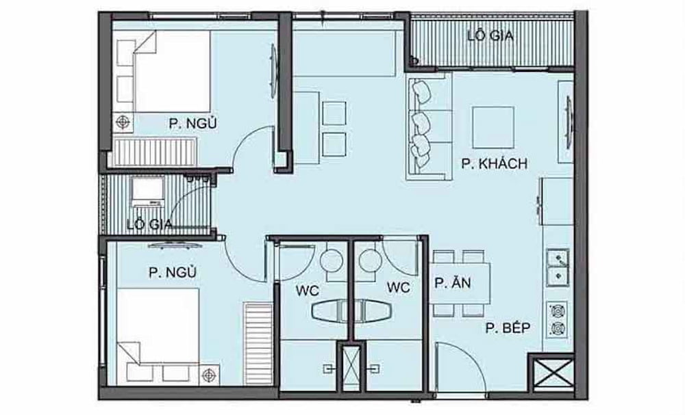 Mặt bằng thiết kế căn hộ 2PN+ tòa S10.03 Vinhomes Grand Park