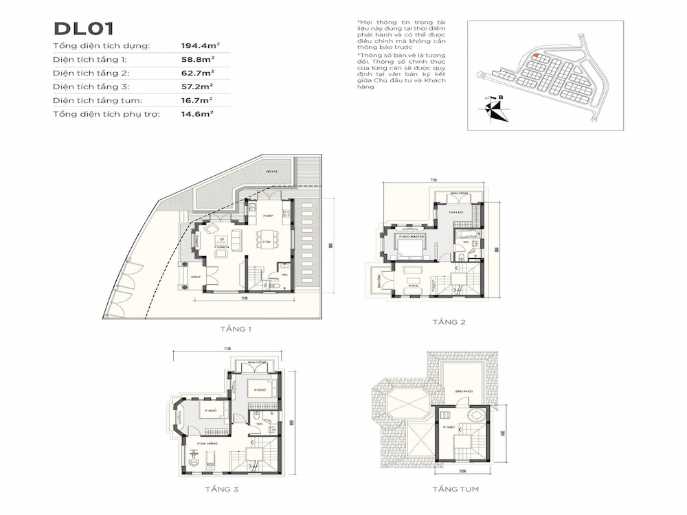 Mặt bằng thiết kế DL01 - Vinhomes Green Villas