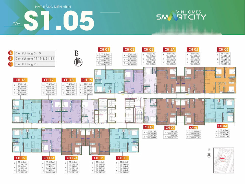 Mặt bằng tòa căn hộ S1.05 Vinhomes Smart City