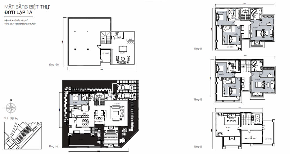 Mẫu mặt bằng biệt thự Vinhomes đơn lập 3 tầng nổi, 1 hầm Vinhomes Golden River