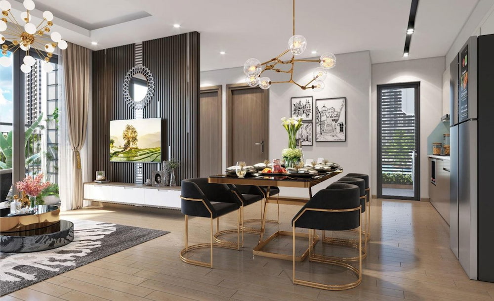 Mẫu phòng bếp đẹp cho căn hộ cao cấp - với không gian nấu nướng và khu vực bàn ăn được thiết kế mở - đặc trưng tại các dự án Vinhomes