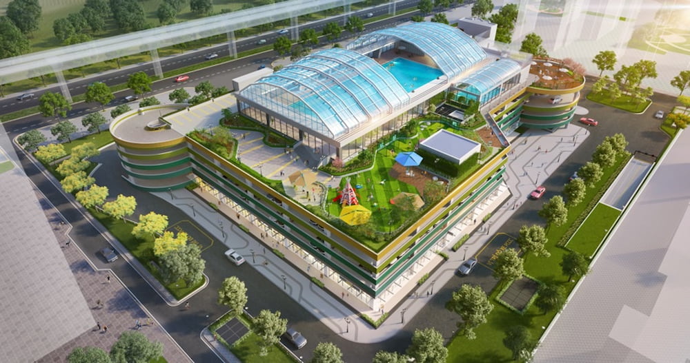 Nhà để xe 5 tầng Vinhomes Ocean Park kết hợp bể bơi mái kính kế cận phân khu The Zenpark