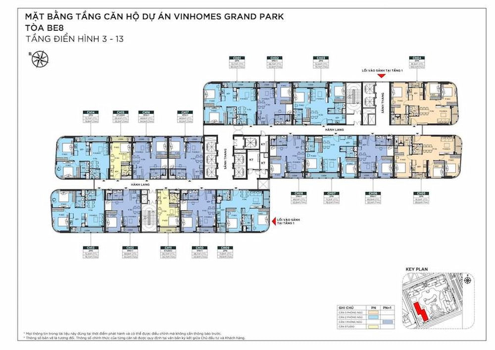 Quy hoạch mặt bằng tầng 3 - tầng 13 tòa BE8 Vinhomes Grand Park