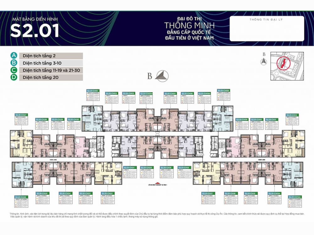 Sơ đồ mặt bằng toà căn hộ S2.01 Vinhomes Smart City