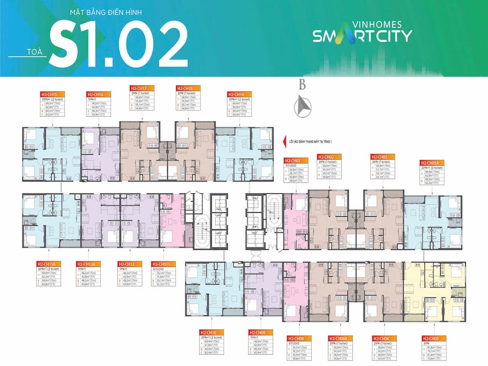 Thiết kế các căn hộ đa dạng của tòa S1.02 trong tổng thể mặt bằng Sapphire 1 Vinhomes Smart City