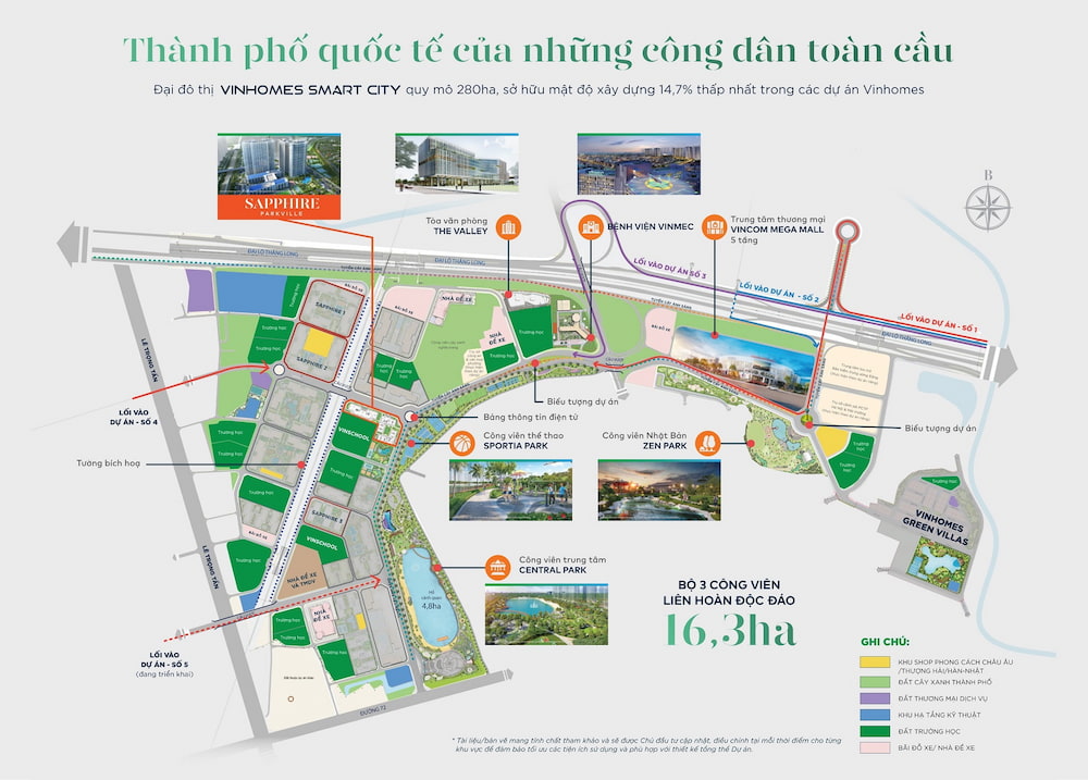 Vị trí công viên thể thao Vinhomes Smart City trên bản đồ dự án