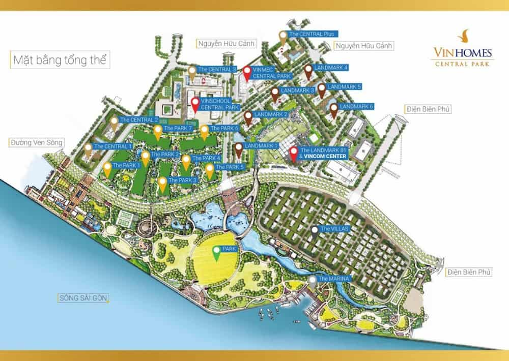 Vị trí Park 1 Vinhomes Central Park trên sơ đồ mặt bằng tổng thể