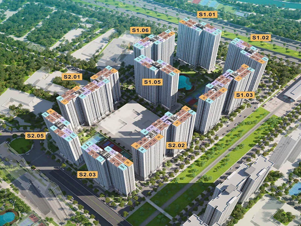 Vị trí toà S2.03 Vinhomes Smart City nằm trong phân khu Sapphire 2 sôi động