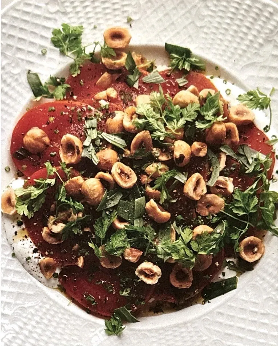Beets with Hazelnuts, Stracciatella, and Fines Herbes - Image 1