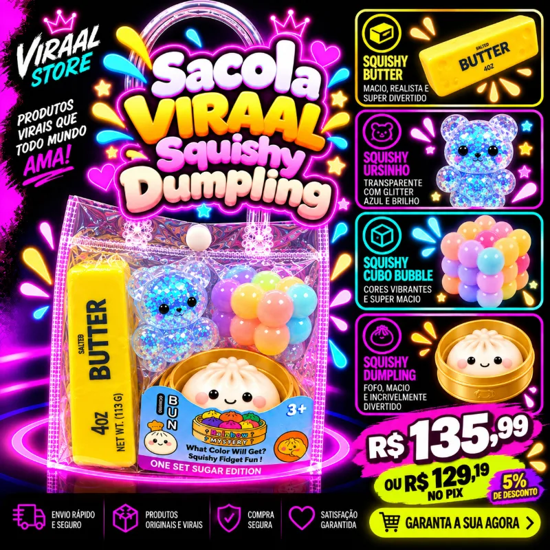 Sacola Viraal Squishy Dumpling (4 pçs)
