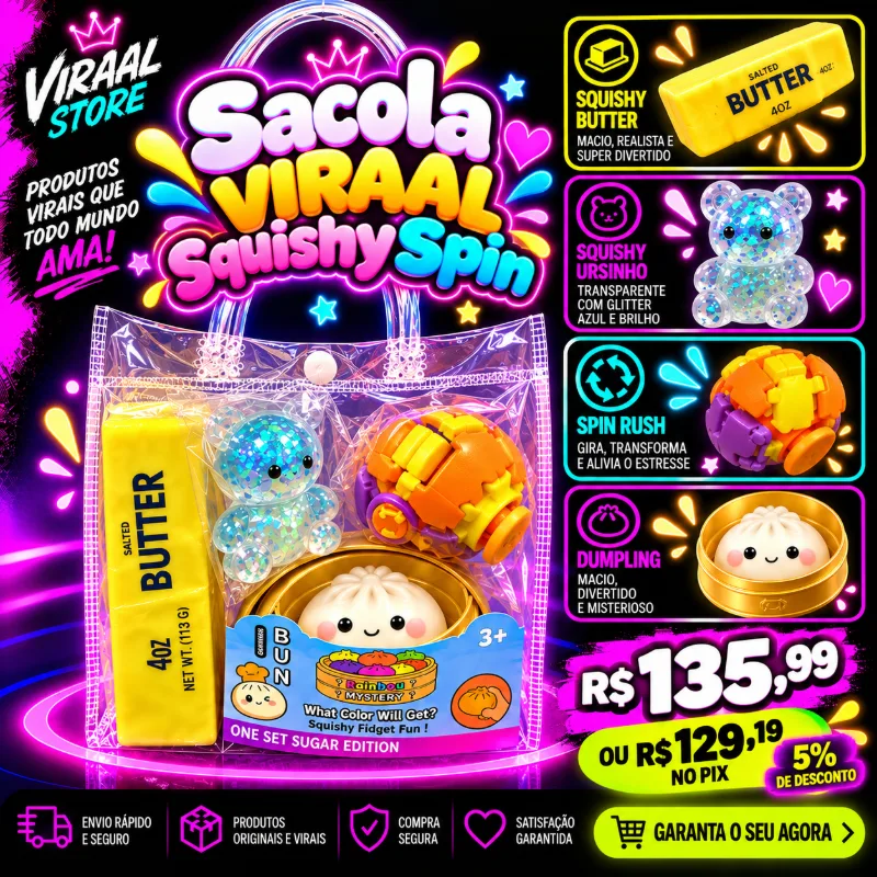 Sacola Viraal Squishy Spin (4 pçs)