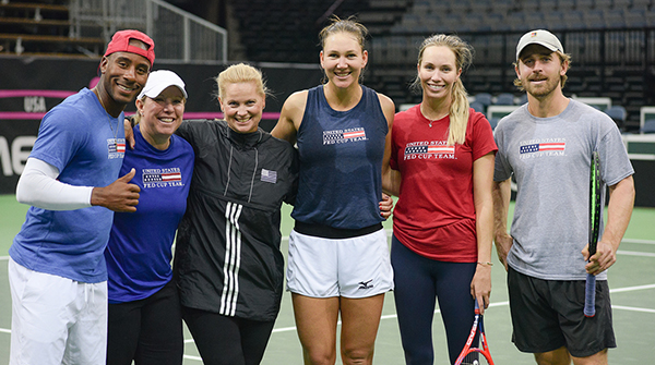 November 06, 2018 - Coach Lisa Raymond, Captain Kathy Rinaldi, Nicole Melichar and Danielle Rose Collins of Team USA during the 2018 Fed Cup Final at O2 Arena in Prague, Czech Republic.