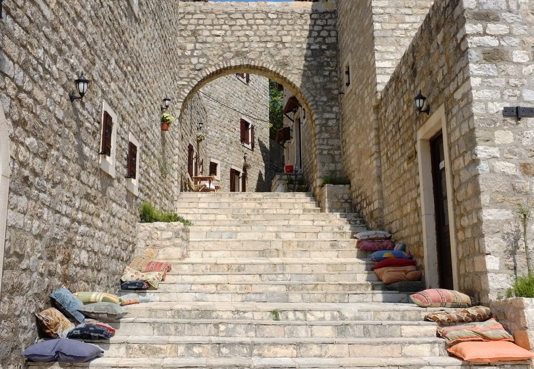 Pillows on stairs, Ulcinj Old Town