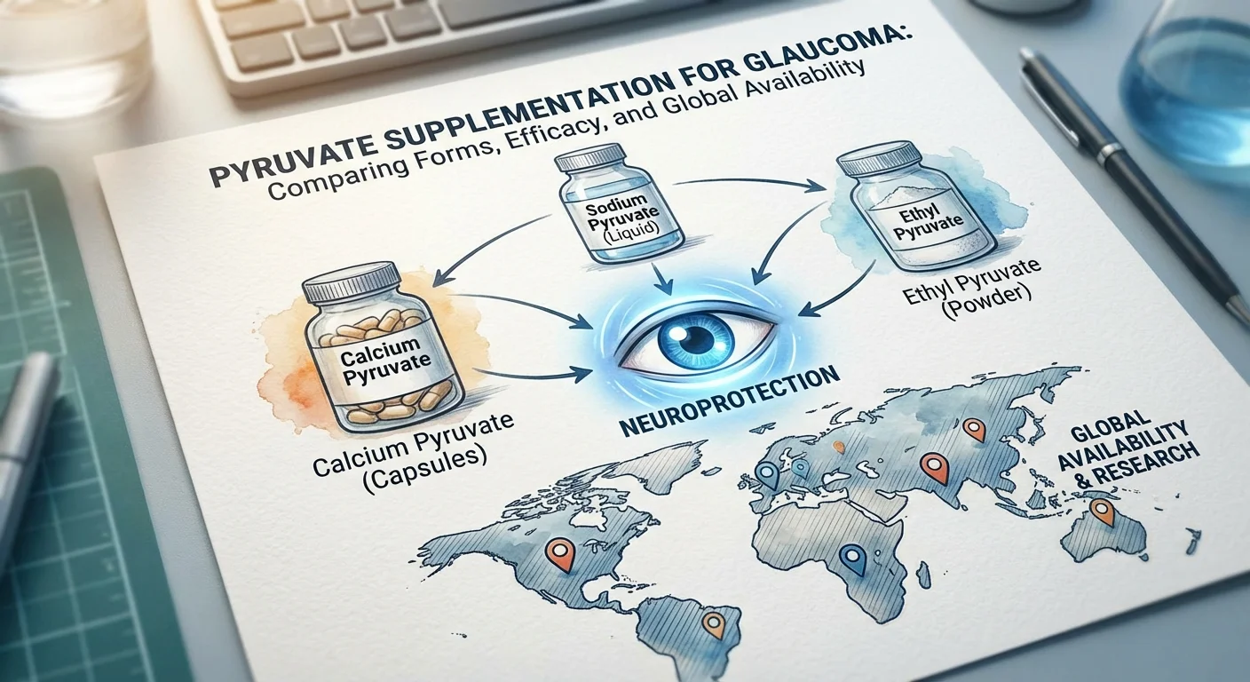 Piruvato papildymas esant glaukomai: formų, veiksmingumo ir pasaulinio prieinamumo palyginimas