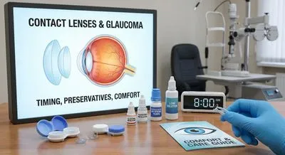 Lentilles de contact et glaucome : moment d'application des gouttes, conservateurs et confort