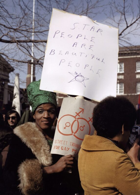 © Diana Davies, Marsha P. Johnson at the Gay rights demonstration, Albany, New York, 1971. Digital C-print, 9.75 x 13.5in. Collection of the Leslie-Lohman Museum.