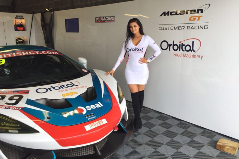 Grid Girl with Orbital Food at Donington Park for British GT on 24th September 2017