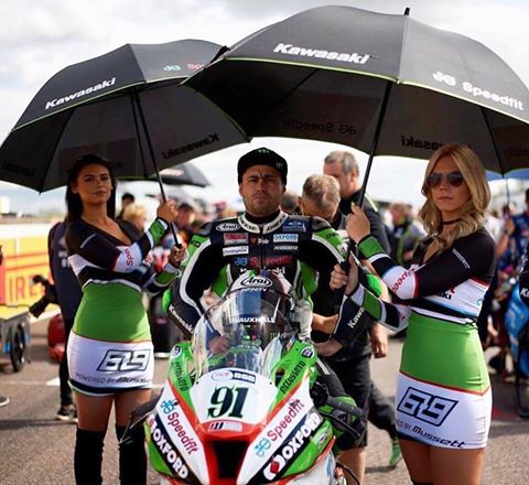 Grid Girls with JG Speedfit Kawasaki at Thruxton British Superbikes on 6th August 2017