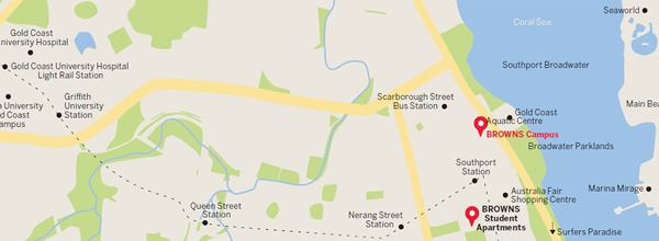 Map of BROWNS English Language School in Brisbane