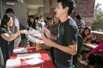 USC student during registration for intensive English course