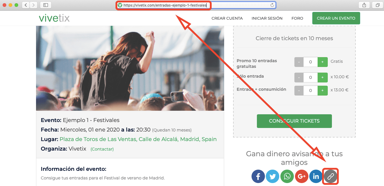 copiar url de evento