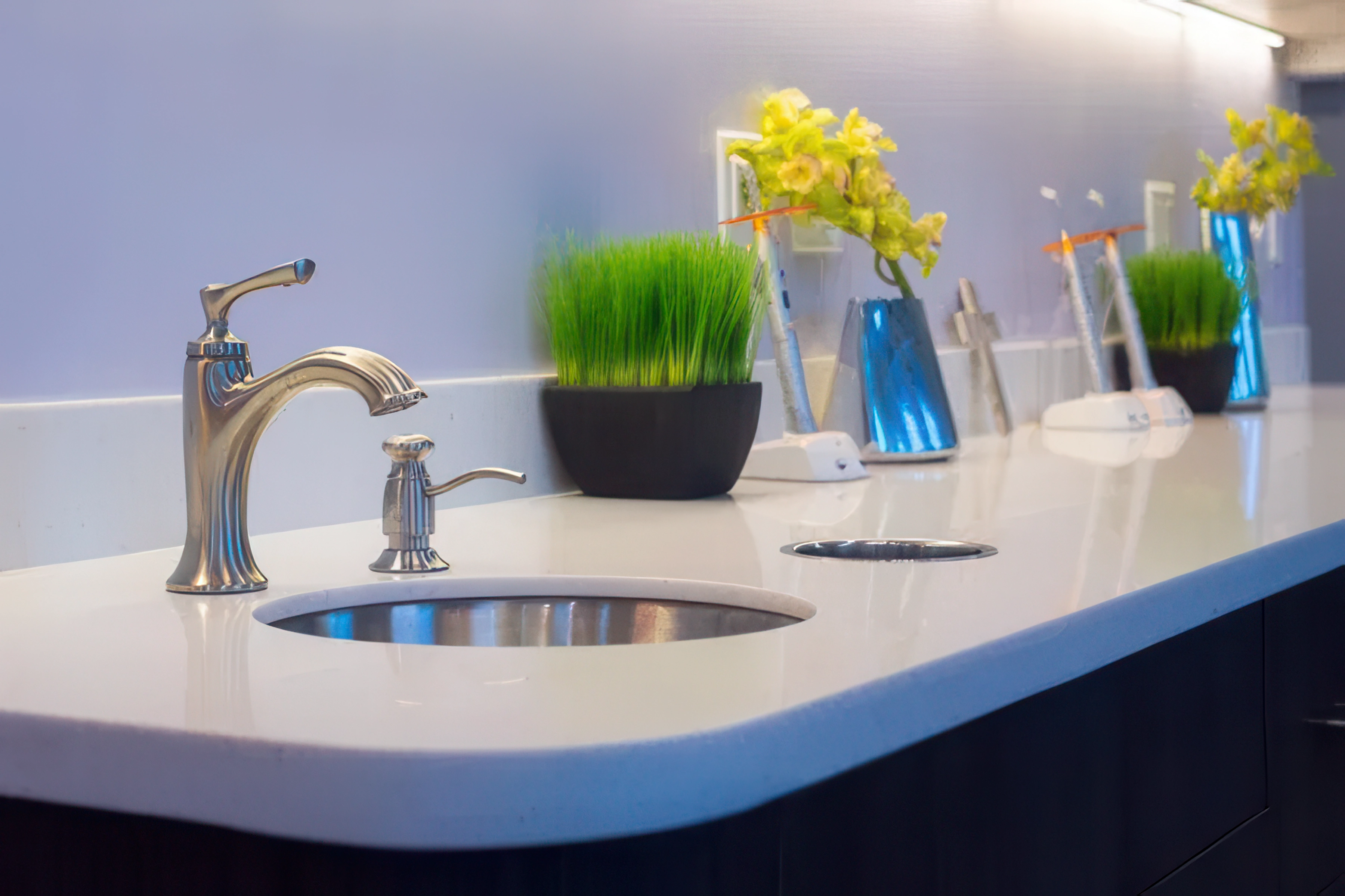 Sterilization and hand-washing station with brushed nickel fixtures