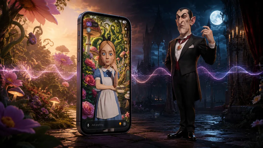 Alice and Dracula performing live in 3D beside the app