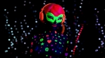 fantastic video of sexy cyber raver dancer babe filmed in fluorescent clothing under UV black light