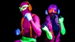 fantastic video of sexy cyber raver dancer babe filmed in fluorescent clothing under UV black light